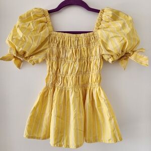 HABITUAL GIRL YELLOW STRIPED SMOCKED DRESS SHIRT Size 14